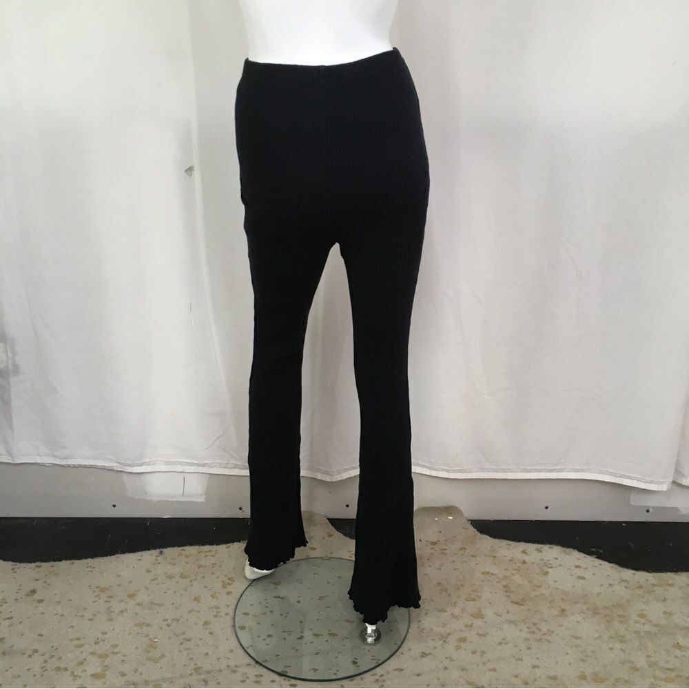 Playboy by PacSun Y2K Front Contrast Stitch Ribbed Flare Leggings Pants Black L - Picture 6 of 10